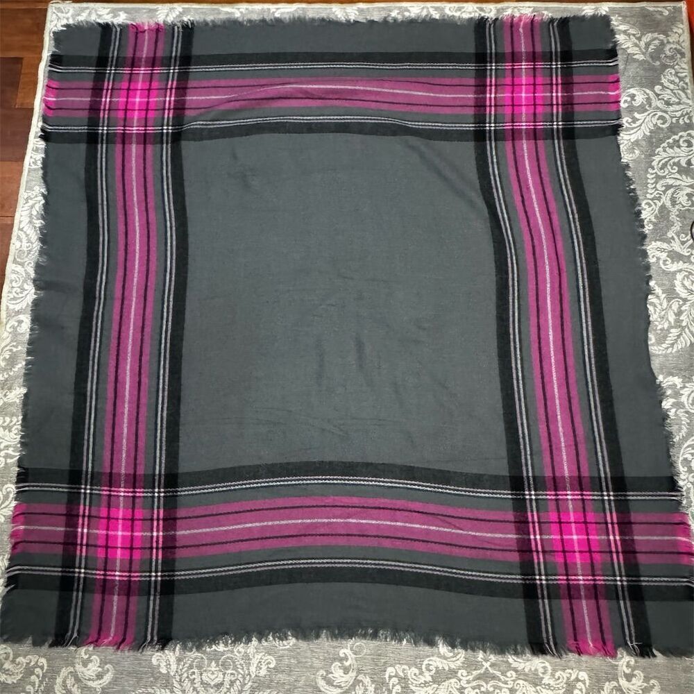 Women's Pink & Grey Tartan Plaid Shawl Wrap Scarf 54"x54”